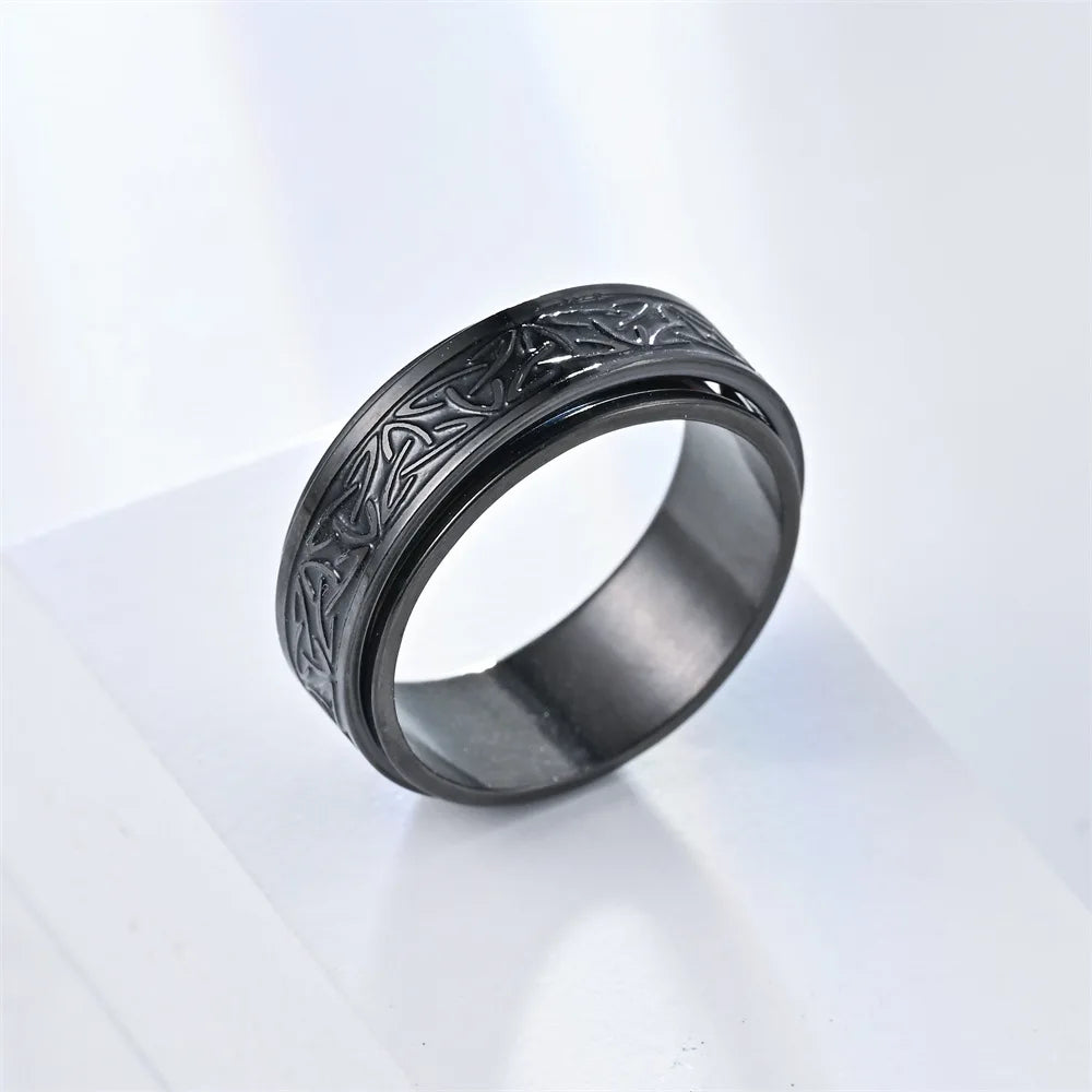 Hip Hop Celtic Knot Rune Rotating Anxiety Rings For Men Viking Script Stainless Steel Fidget Metal Spinner Rings Anillos