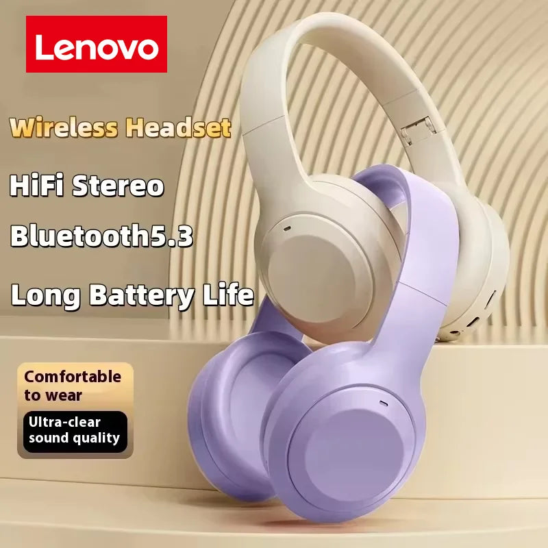 Lenovo HiFi Audio Quality Over-Ear Headphones with Wired/Wireless Dual-Use Folding Design for High-Definition Calling and Gaming