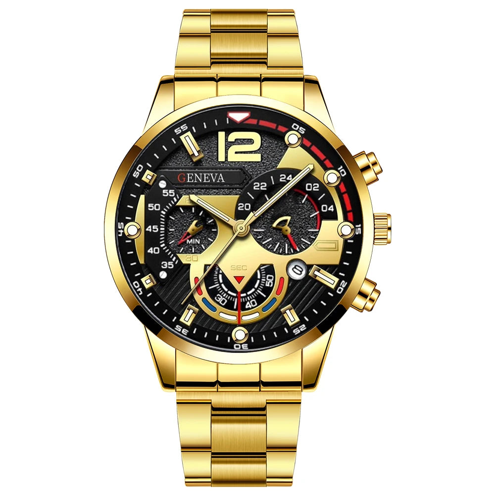 Fashion Business Geneva Calendar Watch Personalized Men's Steel Belt Watch Business Set