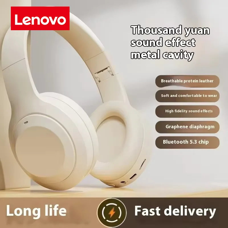 Lenovo HiFi Audio Quality Over-Ear Headphones with Wired/Wireless Dual-Use Folding Design for High-Definition Calling and Gaming