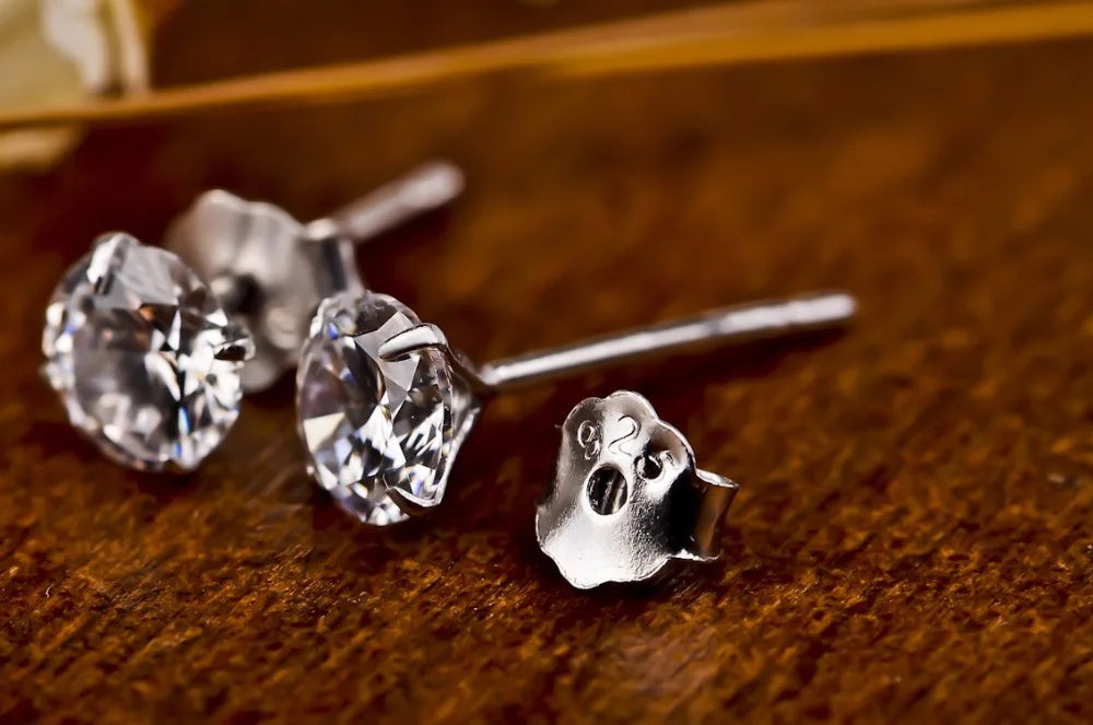 Crystal Zircon Real 925 Sterling Silver Earrings Channel Cubic Zirconia Silver Stud Earrings for Women Sterling Silver Jewelry