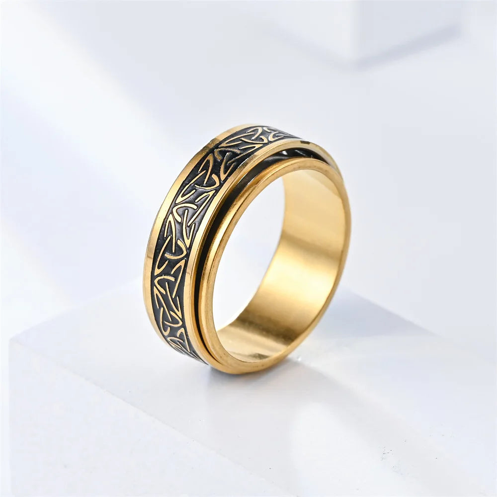 Hip Hop Celtic Knot Rune Rotating Anxiety Rings For Men Viking Script Stainless Steel Fidget Metal Spinner Rings Anillos