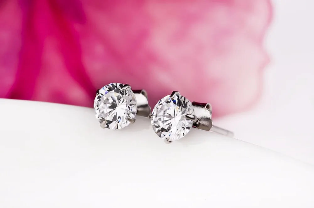 Crystal Zircon Real 925 Sterling Silver Earrings Channel Cubic Zirconia Silver Stud Earrings for Women Sterling Silver Jewelry