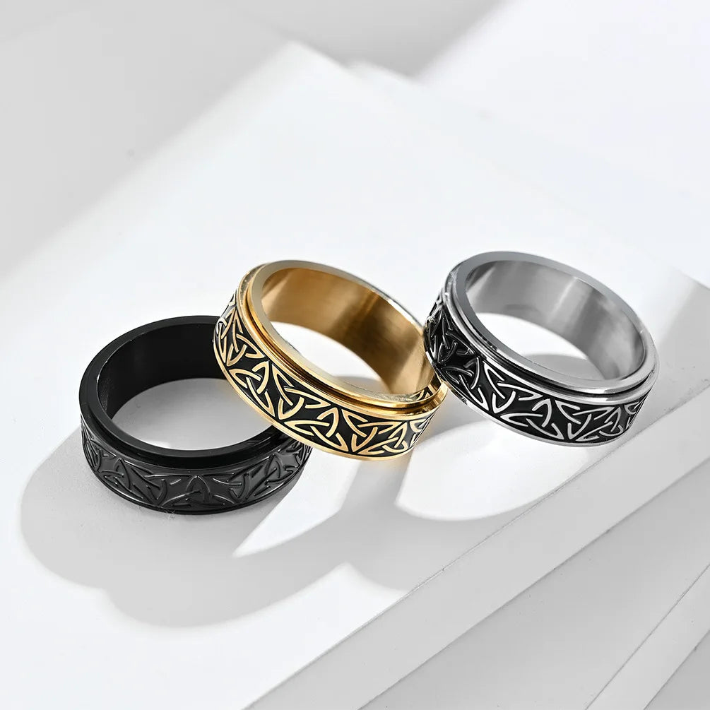 Hip Hop Celtic Knot Rune Rotating Anxiety Rings For Men Viking Script Stainless Steel Fidget Metal Spinner Rings Anillos