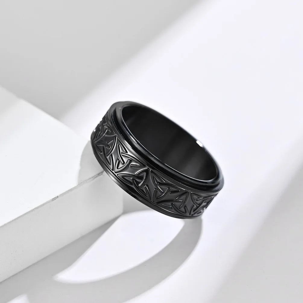 Hip Hop Celtic Knot Rune Rotating Anxiety Rings For Men Viking Script Stainless Steel Fidget Metal Spinner Rings Anillos