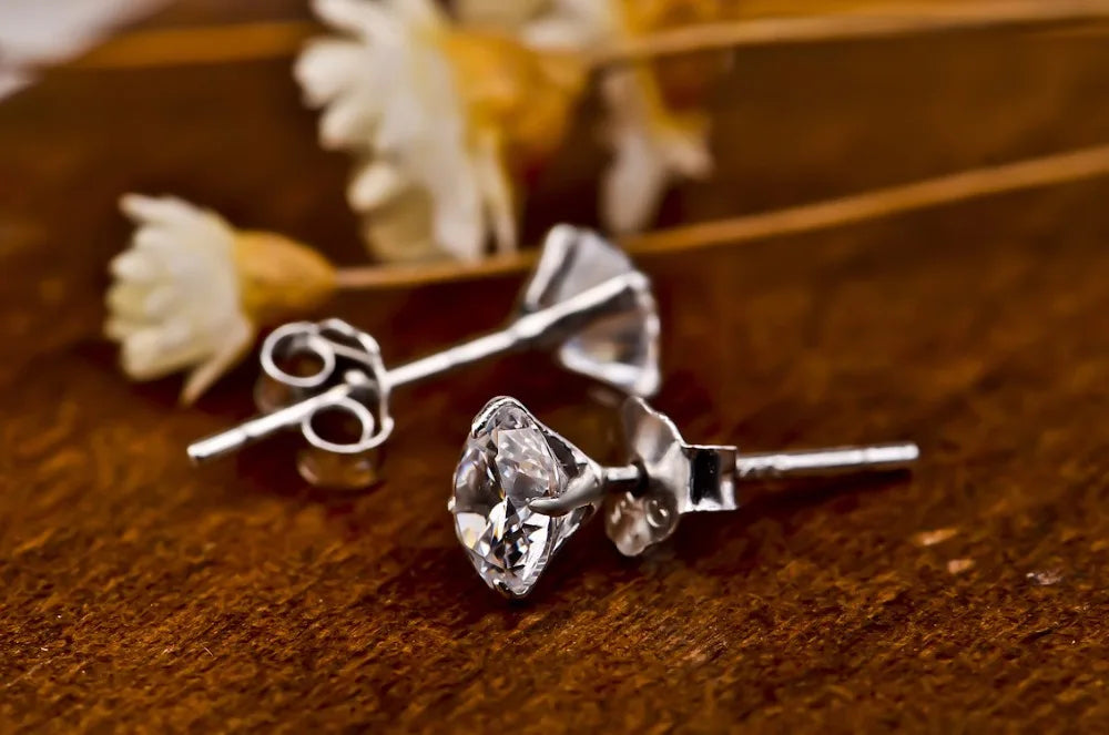Crystal Zircon Real 925 Sterling Silver Earrings Channel Cubic Zirconia Silver Stud Earrings for Women Sterling Silver Jewelry