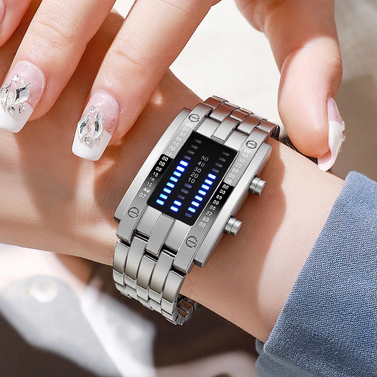 Korean-Style Trendy Led Iron Man Dual-Line Binary Fashion Student Couple Personalized Electronic Watch