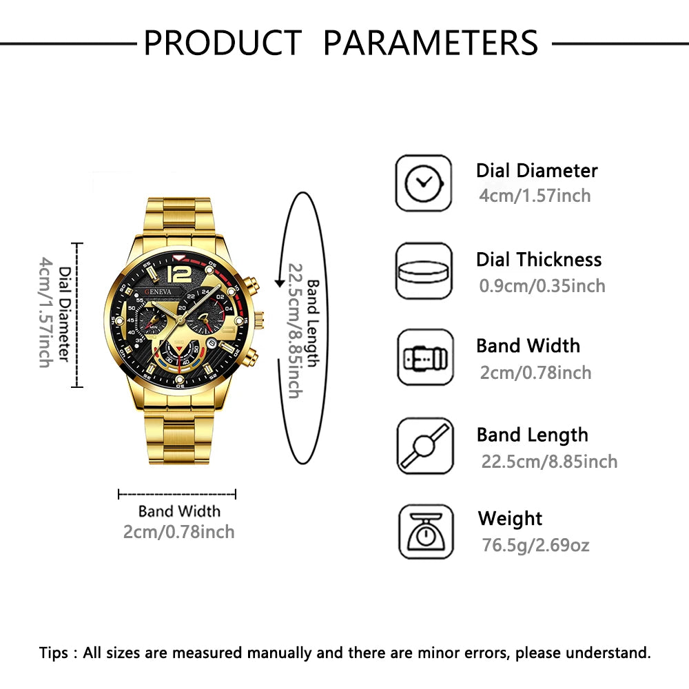 Fashion Business Geneva Calendar Watch Personalized Men's Steel Belt Watch Business Set